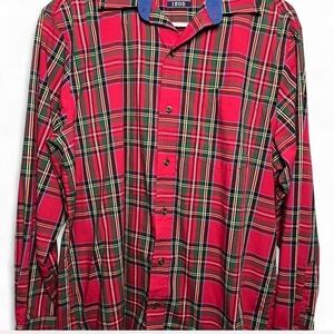 IZOD Red Plaid Long Sleeve Button-Down Shirt Size S
